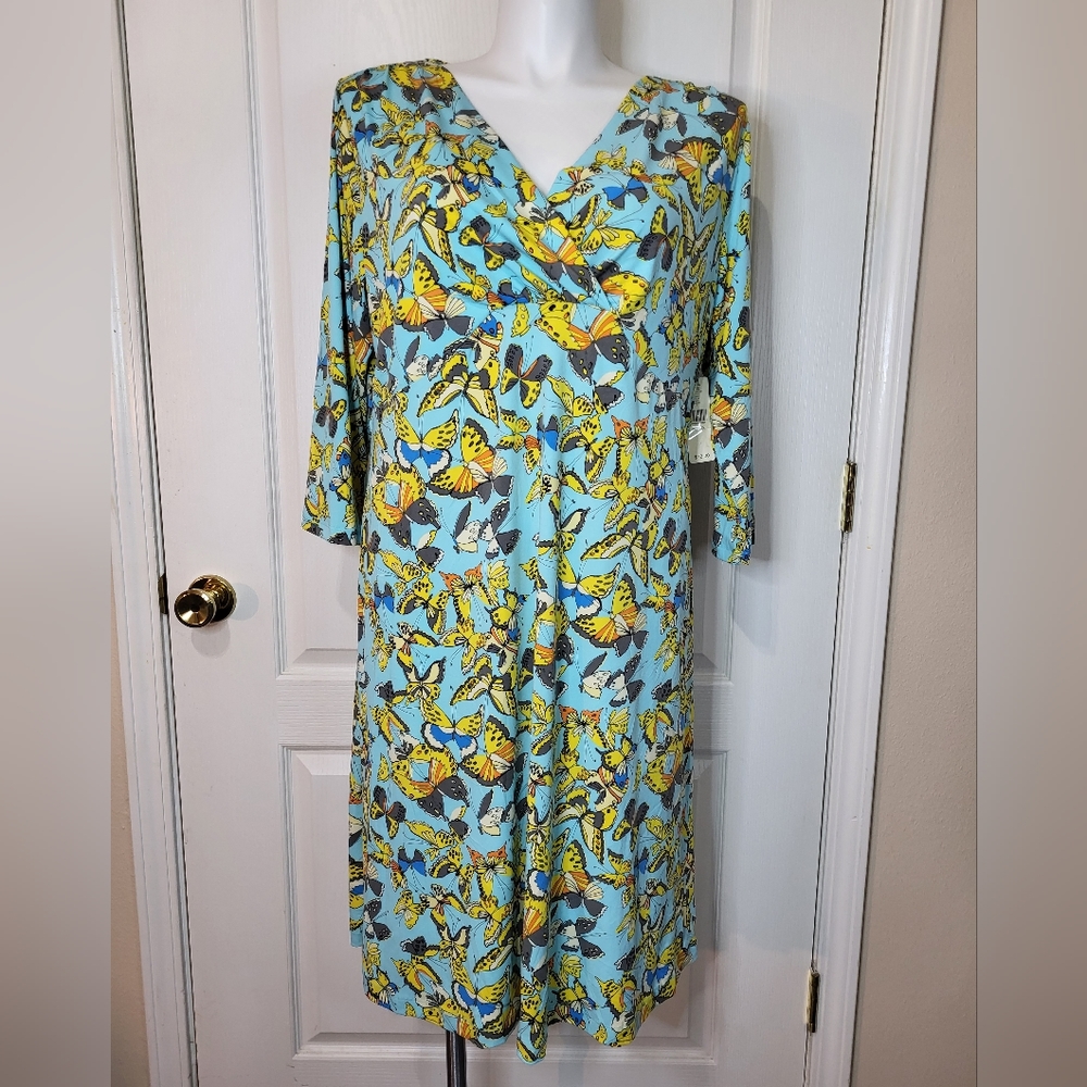 i.e. Butterfly Print Midi V Neck Dress